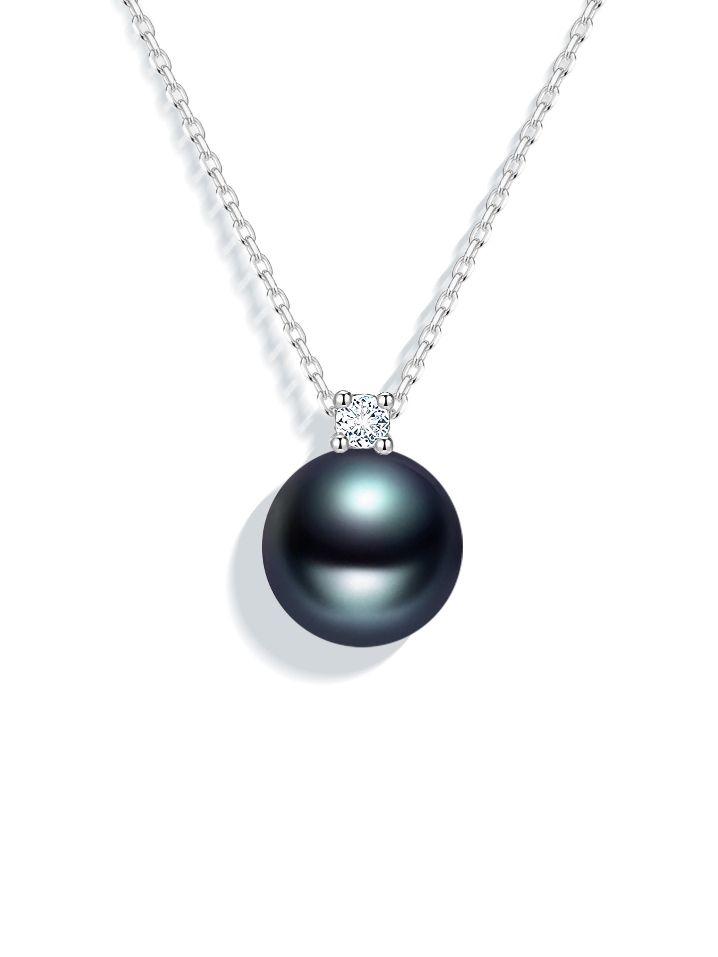 Princess Diana-Inspired 18K Gold Natural Peacock Green Tahitian Black Saltwater Pearl Necklace with Natural Diamonds