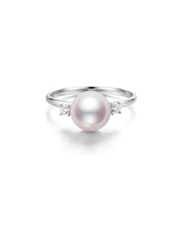 Tiny Akoya Saltwater Pearl Ring Minimalist High Luster Office Commute Fine Jewelry