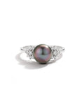 Tahitian Black Saltwater Pearl Ring AAA Clean Surface Genuine Cultured Pearl Fine Jewelry