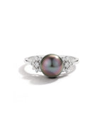 Tahitian Black Saltwater Pearl Ring AAA Clean Surface Genuine Cultured Pearl Fine Jewelry