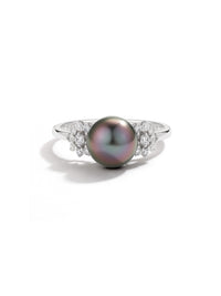 Tahitian Black Saltwater Pearl Ring AAA Clean Surface Genuine Cultured Pearl Fine Jewelry