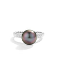 Tahitian Black Saltwater Pearl Ring AAA Clean Surface Genuine Cultured Pearl Fine Jewelry