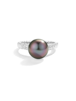 Tahitian Black Saltwater Pearl Ring AAA Clean Surface Genuine Cultured Pearl Fine Jewelry
