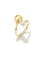 Certified Natural Golden South Sea and Akoya Pearl Ring Jewelry