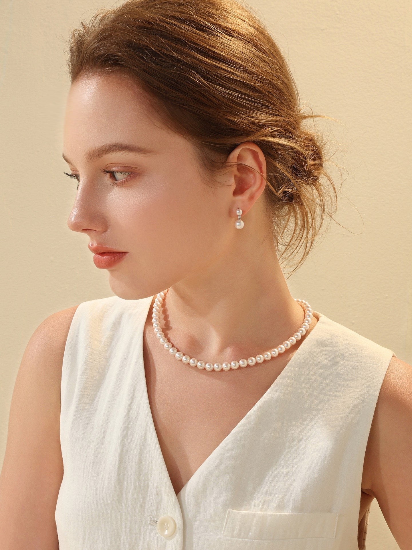 Princess Diana Style  18K Gold Akoya Saltwater Pearl Stud Earrings with and Natural Diamonds