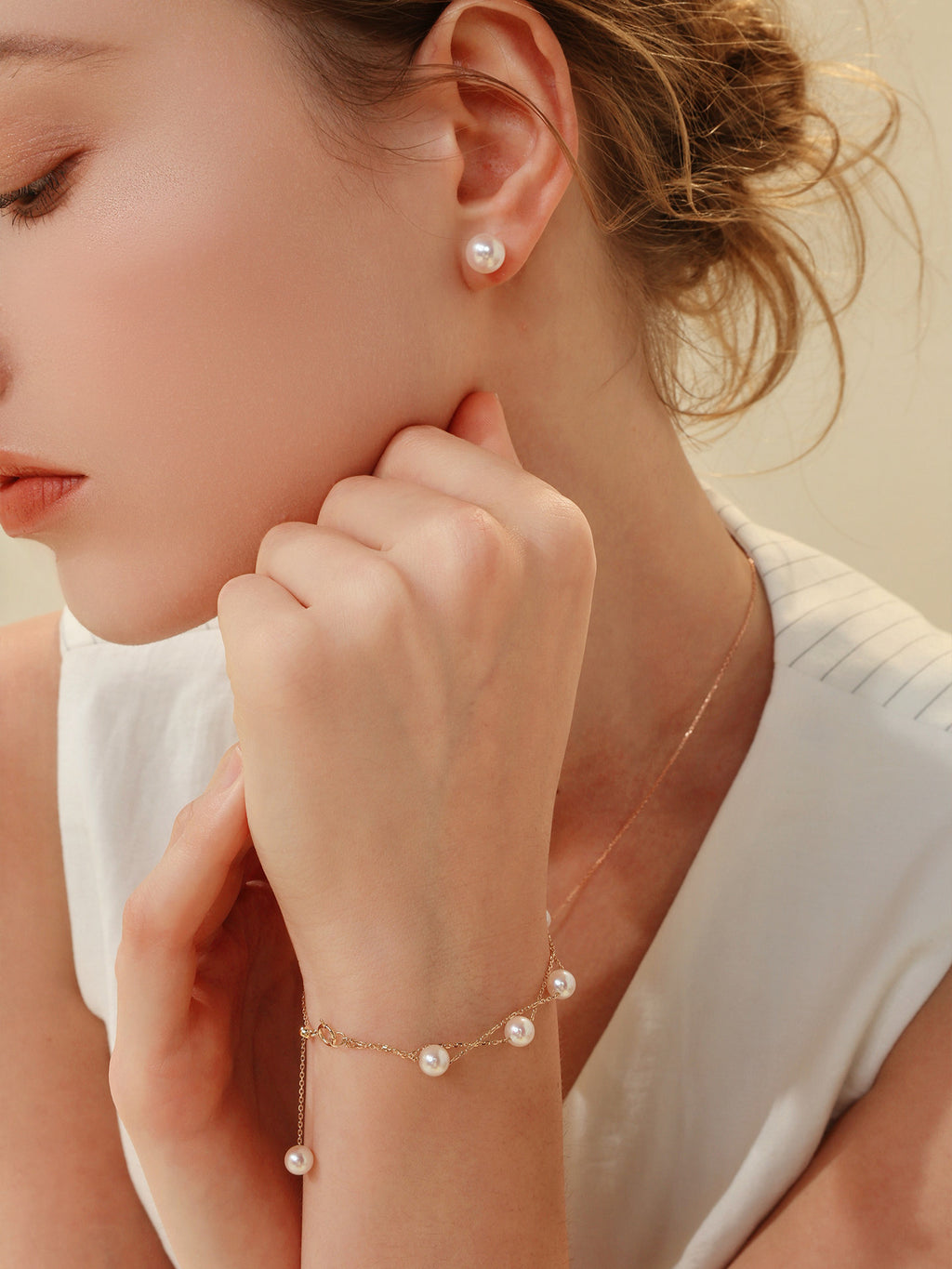 Mirror Luster Akoya Saltwater Pearl Bracelet  Elegant Office Lady Fine Jewelry