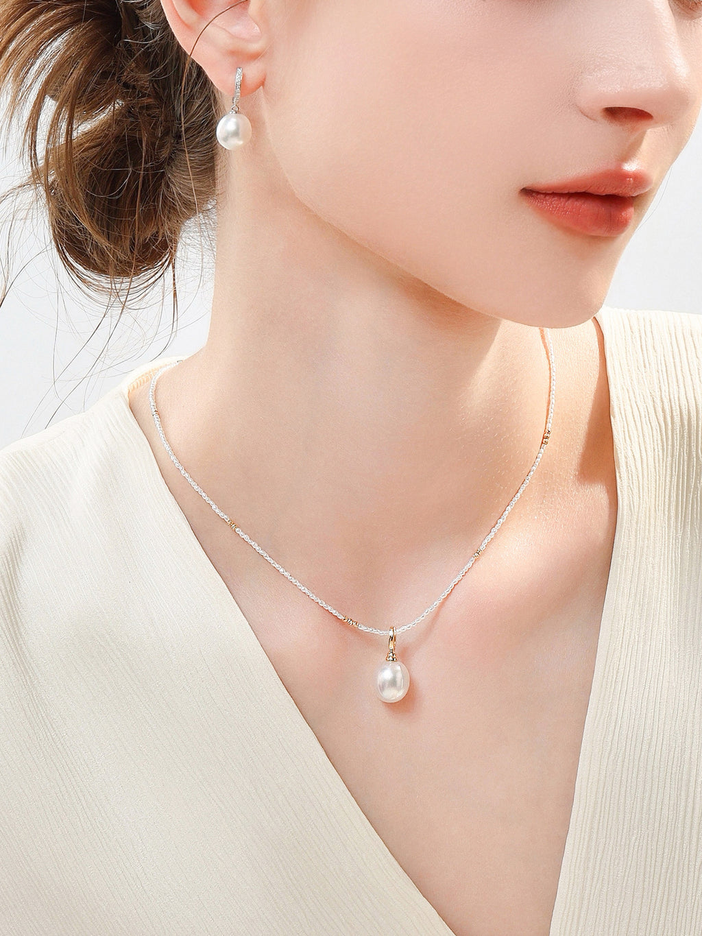 Japanese Akoya Saltwater Pearl 18K Gold Keshi Pearl Necklace Natural Cultured Saltwater Pearl