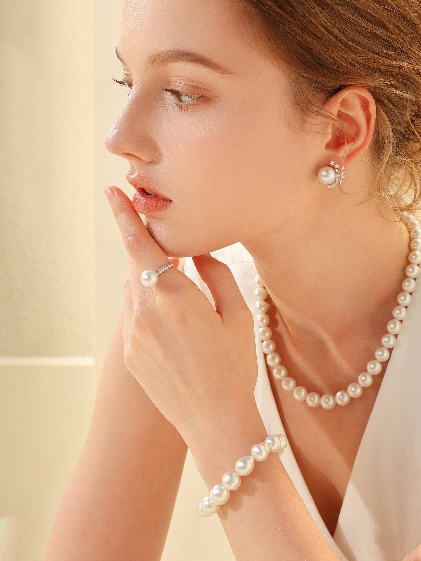 Genuine South Sea White Saltwater Pearl Solitaire ring 18K Gold Plated Noble Formal Wear Jewelry Premium Ice White South Sea Cultured Saltwater Pearl Strand ring Wedding Luxury Bridal Accessory