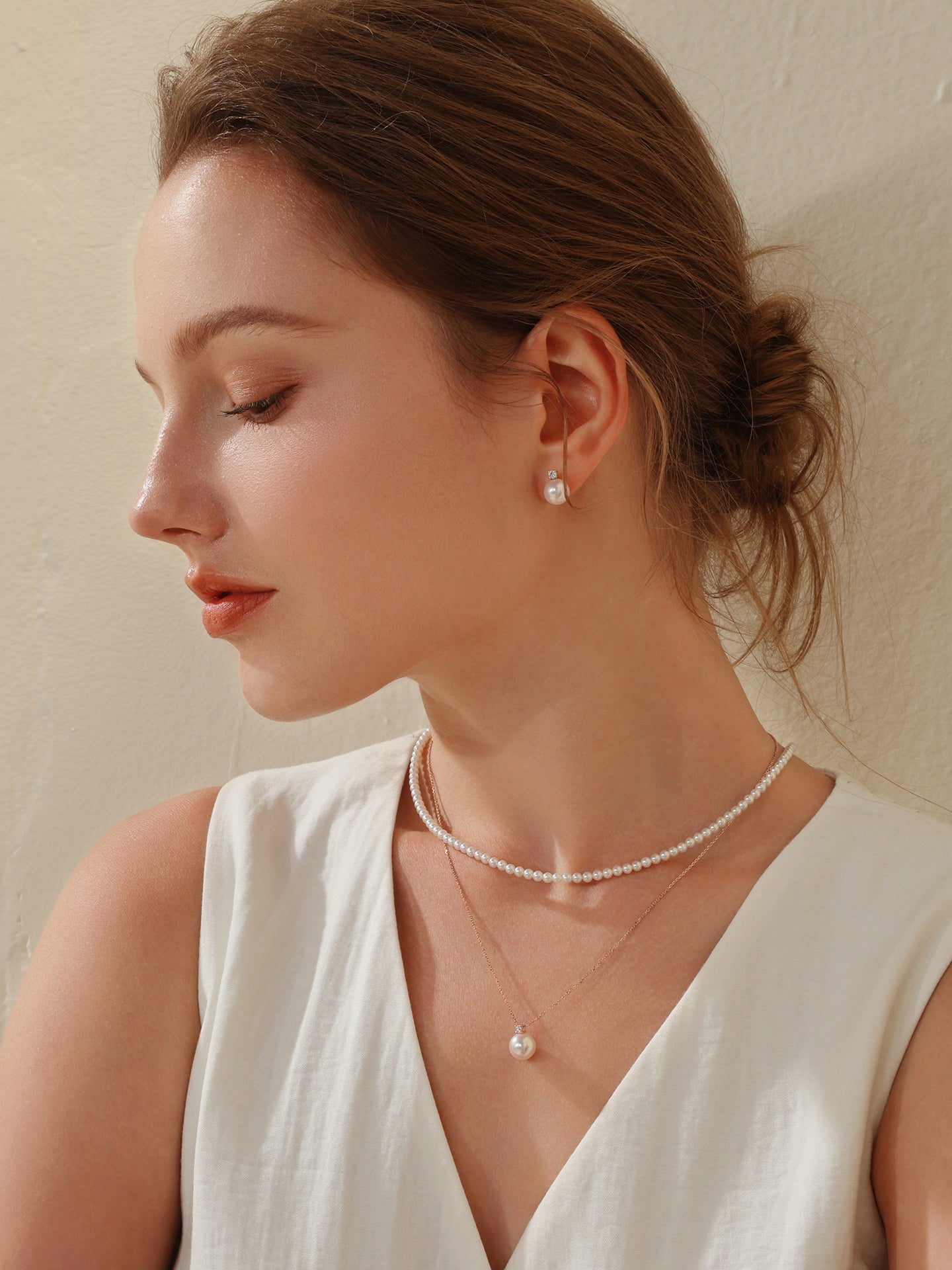 Princess Diana-Inspired 18K Gold Akoya Saltwater Pearl Necklace with Natural Diamonds